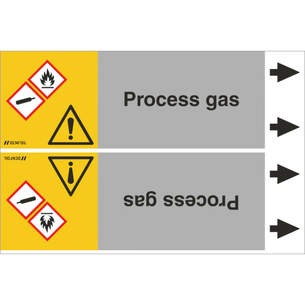 DENFOIL Rørmærker - Process gas (english) ISO 20560-1, flere varianter Rør Ø 150-500mm, 1 stk