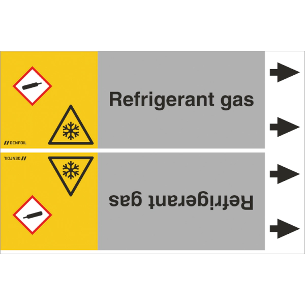 DENFOIL Rørmærker - Refrigerant gas (english) ISO 20560-1, flere varianter Rør Ø