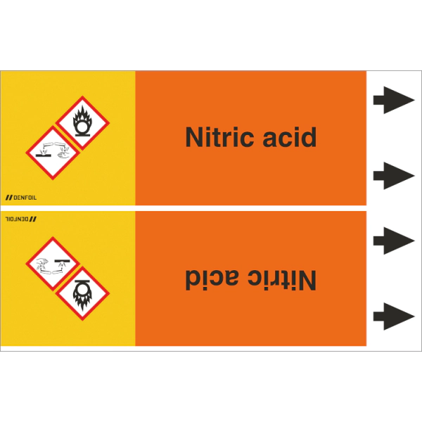 DENFOIL Rørmærker - Nitric acid (english) ISO 20560-1, flere varianter Rør Ø 150-500mm, 1 stk