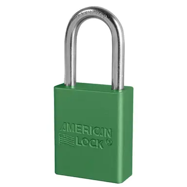 American Lock, Lockout hængelås i aluminium, sjækel 38 mm høj og 6 mm diameter, 9 farver Grøn