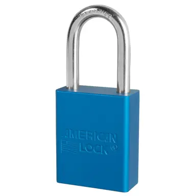 American Lock, Lockout hængelås i aluminium, sjækel 38 mm høj og 6 mm diameter, 9 farver Blå