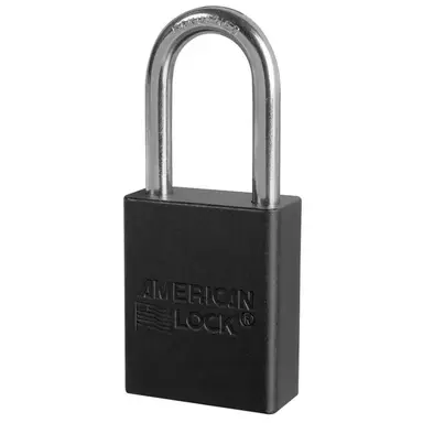 American Lock, Lockout hængelås i aluminium, sjækel 38 mm høj og 6 mm diameter, 9 farver Sort