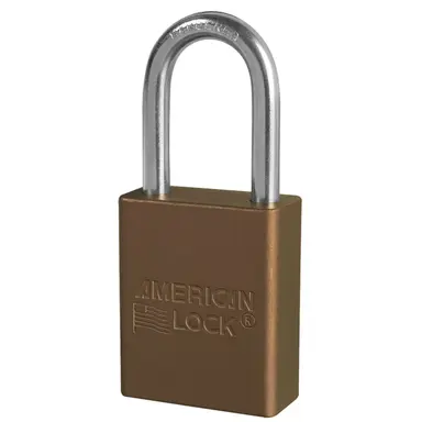 American Lock, Lockout hængelås i aluminium, sjækel 38 mm høj og 6 mm diameter, 9 farver Brun
