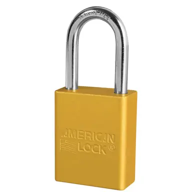 American Lock, Lockout hængelås i aluminium, sjækel 38 mm høj og 6 mm diameter, 9 farver Gul