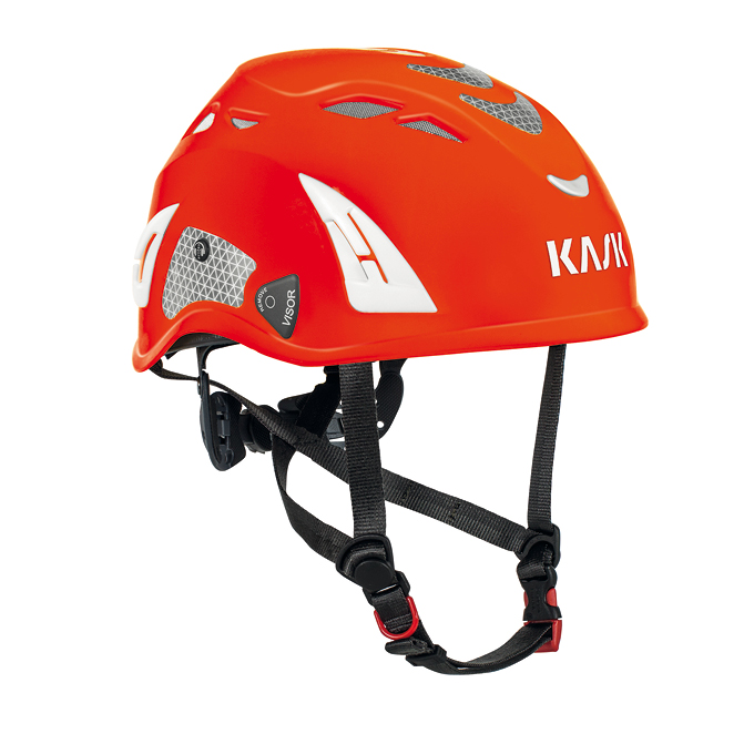 Kask SUPERPLASMA PL HI VIZ sikkerhedshjelm med 12 ventilations huller 4 punkt hagerem str. 51 til 62 cm skruejustering i nakken, 5 farver Rød