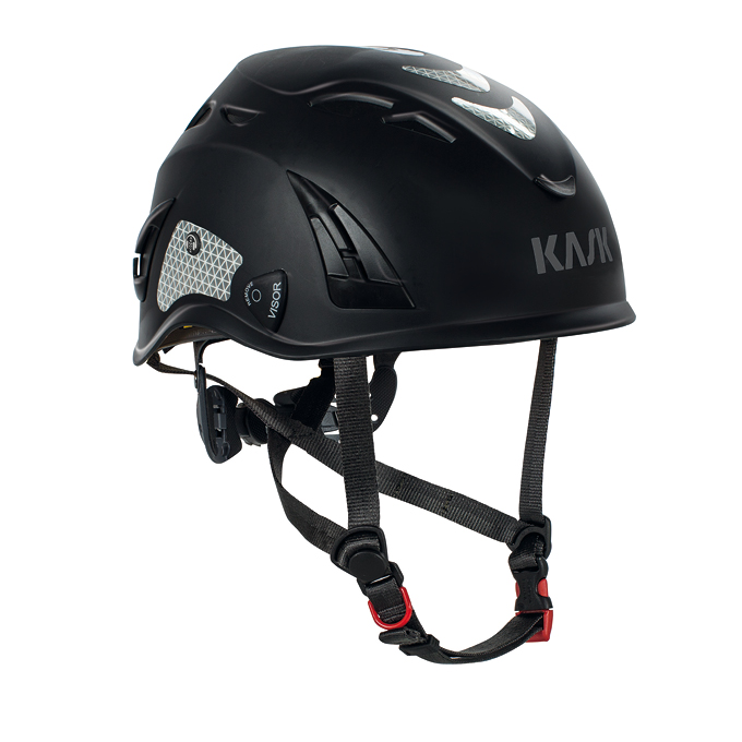 Kask SUPERPLASMA PL HI VIZ sikkerhedshjelm med 12 ventilations huller 4 punkt hagerem str. 51 til 62 cm skruejustering i nakken, 5 farver Sort