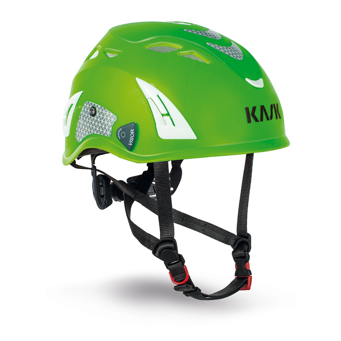 Kask SUPERPLASMA PL HI VIZ sikkerhedshjelm med 12 ventilations huller 4 punkt hagerem str. 51 til 62 cm skruejustering i nakken, 5 farver Fluoriserend