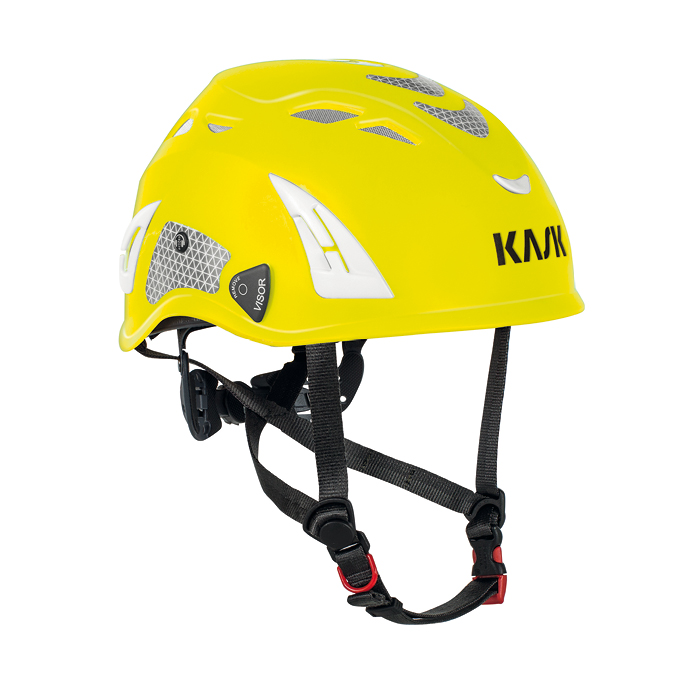 Kask SUPERPLASMA PL HI VIZ sikkerhedshjelm med 12 ventilations huller 4 punkt hagerem str. 51 til 62 cm skruejustering i nakken, 5 farver Fluoriserend