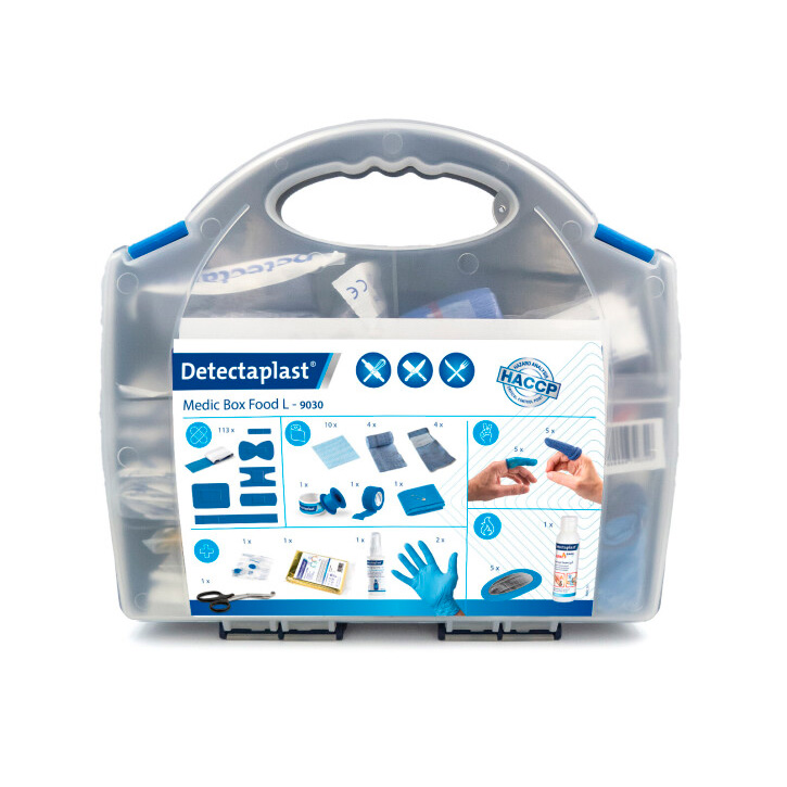 Detectaplast Medic Box Food L, førstehjælpskasse til fødevareproduktion, detekterbare plastre og forbindinger