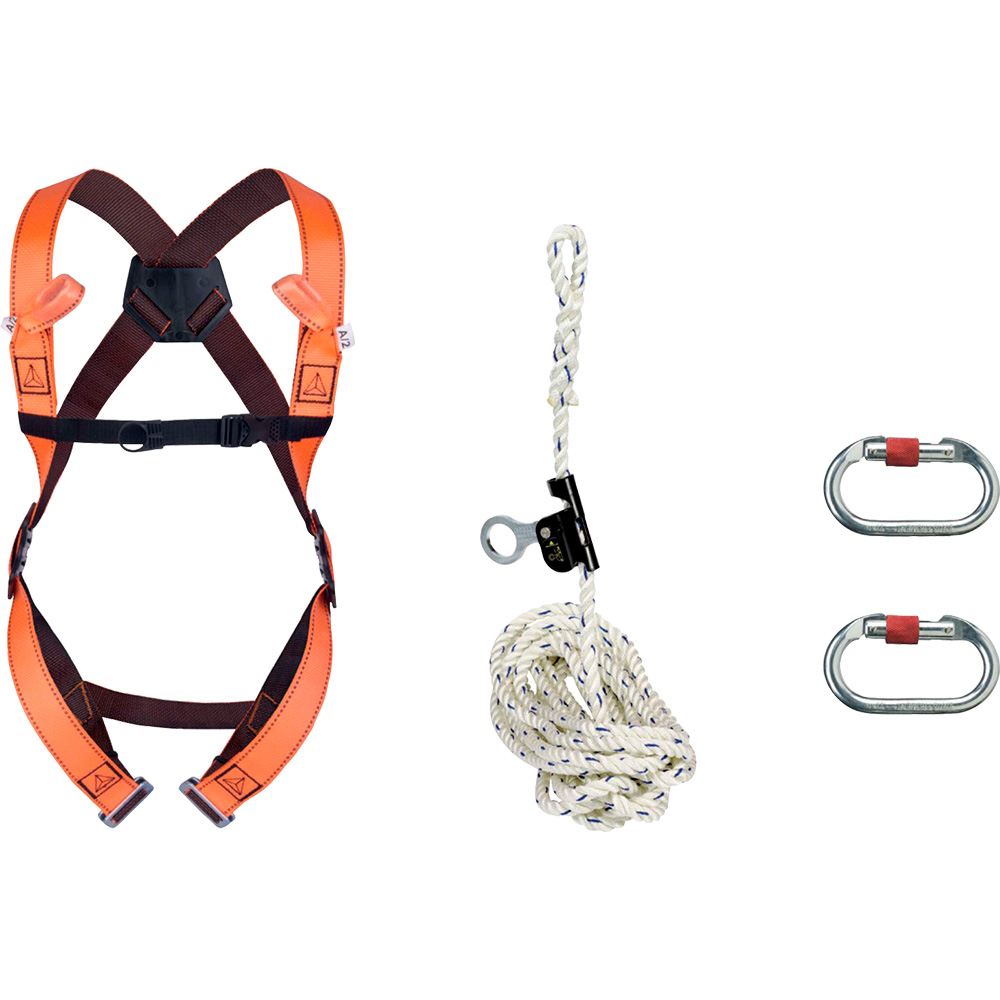 Faldsikringskit med sele, 10M reb med reblås og karabiner - ELARA150