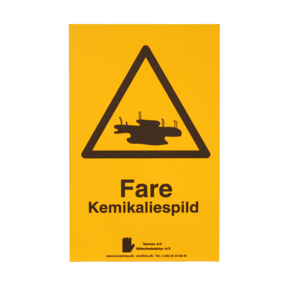 Kemikalie spild, kombi-skilt m/ombuk, gul plast 237 x 150mm