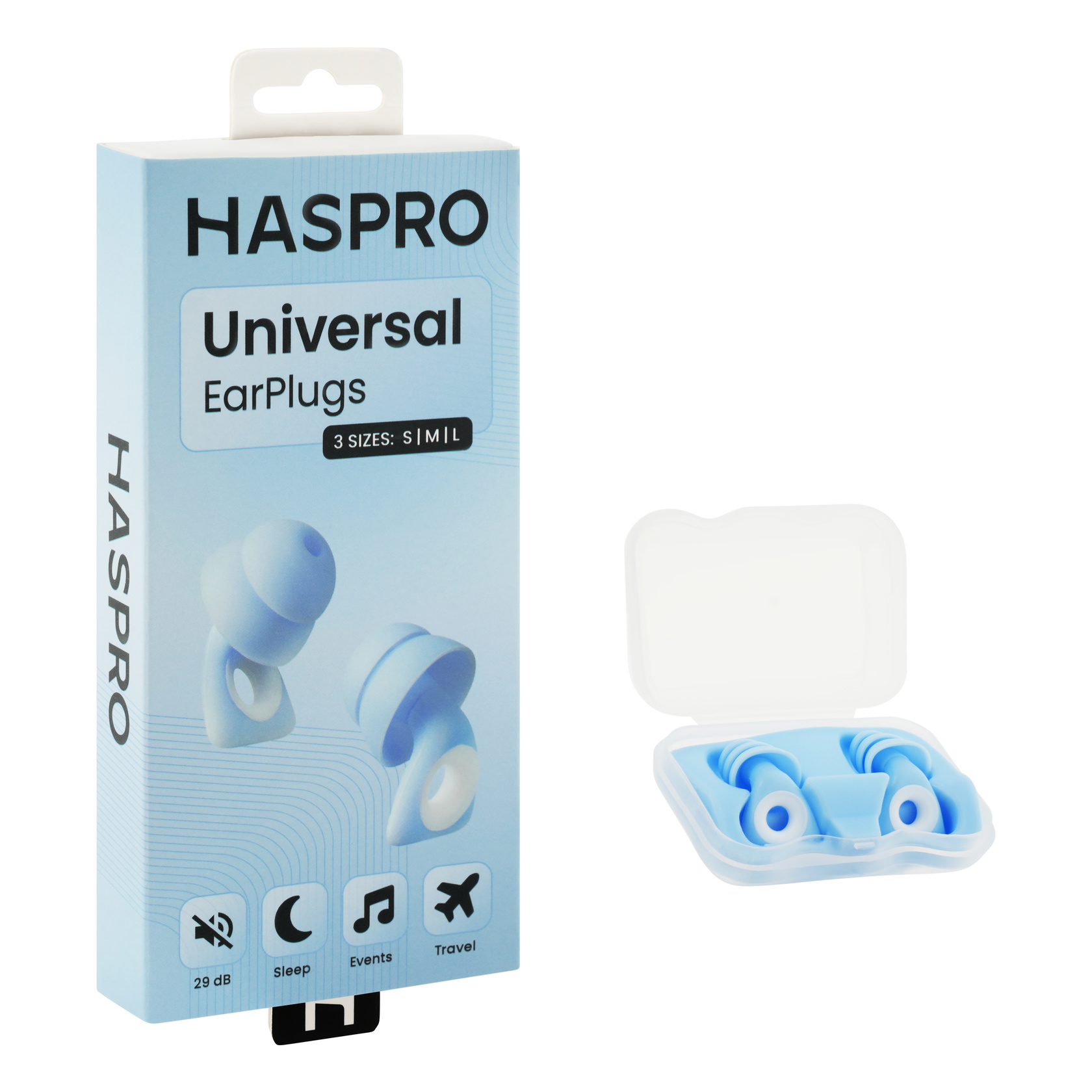 Haspro Universal genbrugelige silikone ørepropper, SNR 29 dB, indeholder 3 str. spidser og fås i 4 farver Beige