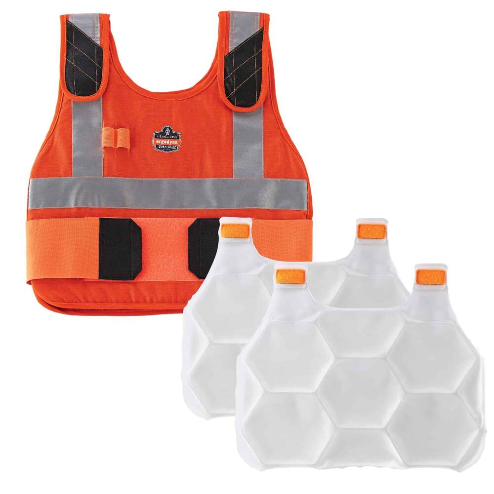 Ergodyne Chill-Its 6215 hi-viz orange flammehæmmende og kølende letvægts vest med genanvendelige køleelementer Small-Medium