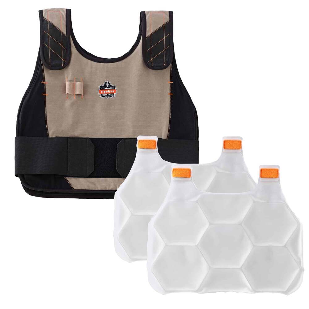 Ergodyne Chill-Its 6215 khaki flammehæmmende og kølende letvægts vest med genanvendelige køleelementer Small-Medium