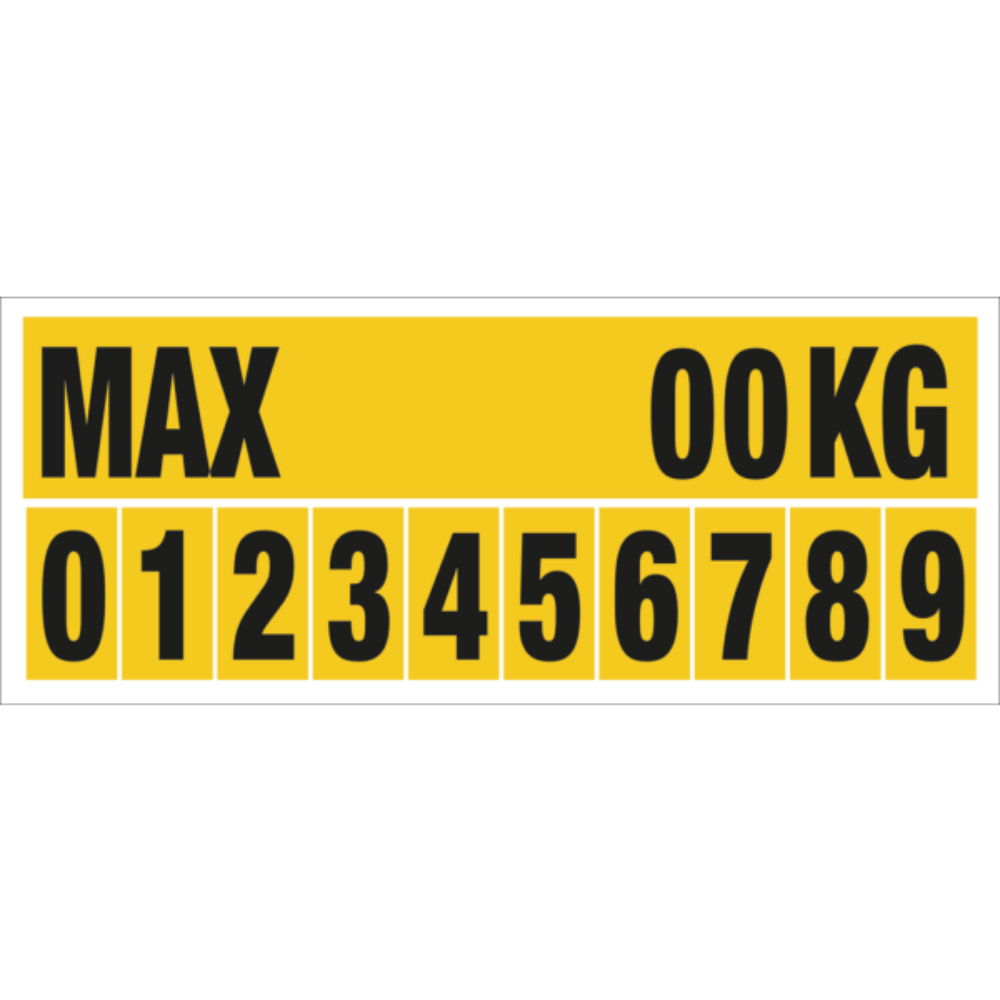 10 stk. MAX kg og tal etikette sæt - 90 x 220 mm - Selvklæbende vinyl