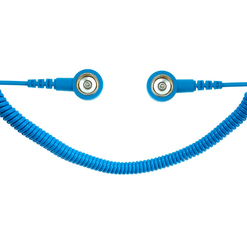 ESD Spiralkabel 2 Mohm, 7mm/10mm trykknap - 2,4m - blå
