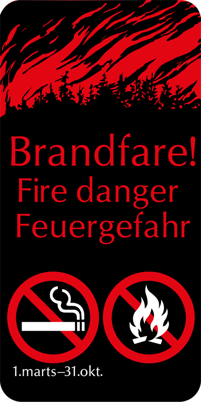 Naturstyrelsenskilt Brandfare Aluminium 100 x 200 mm NSF22