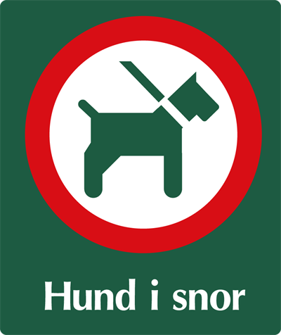 Naturstyrelsenskilt Hund i snor Lakeret Aluminium 100 x 120 mm NSA18