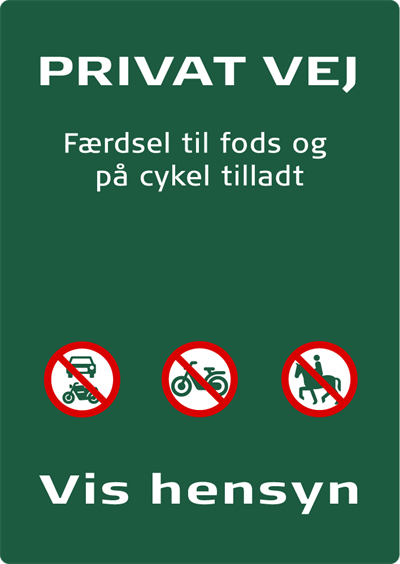 Naturstyrelsenskilt Privat vej - Færdsel til fods og på cykel tilladt Lakeret Aluminium 297 x 210 mm NSP02
