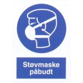 Støvmaske påbudt, påbudsskilte, selvklæbende folie 297 x 210 mm