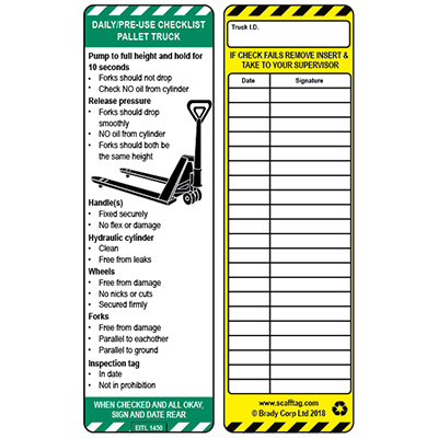 Pallet Truck Tag Insert