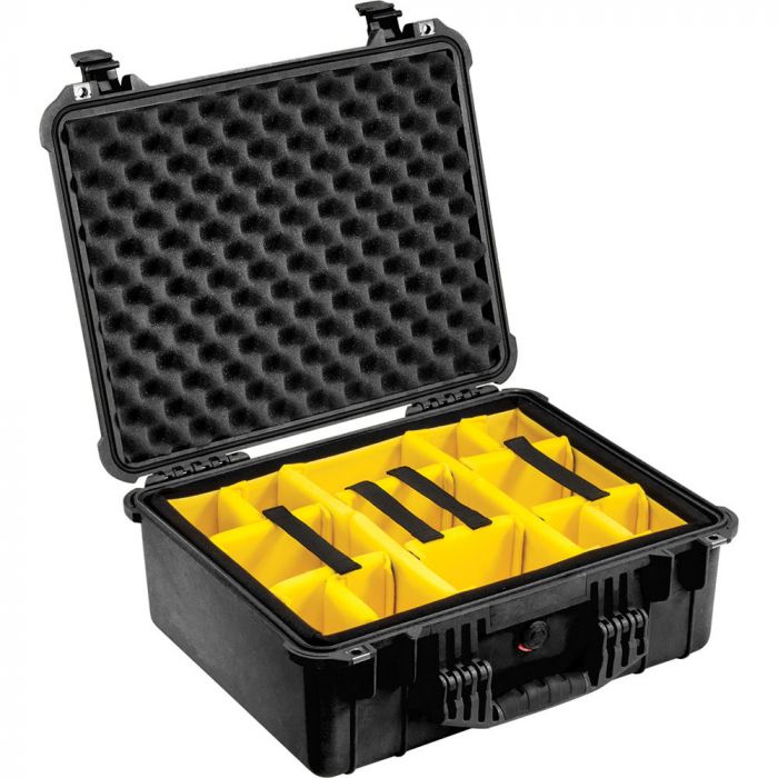 PELI 1550 Case Sort med skillerumssæt (468x356x194mm)