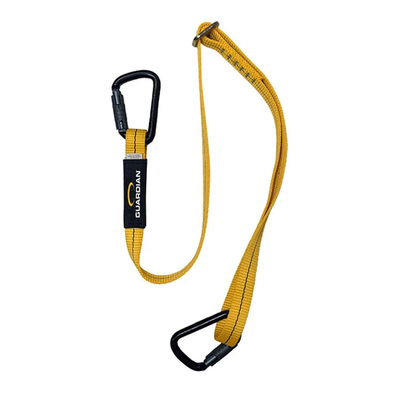 Justerbar reb til positionering, 2 aluminium karabiner, fås i to forskellige længder, justerbart lanyard 1,3-1,8 meter