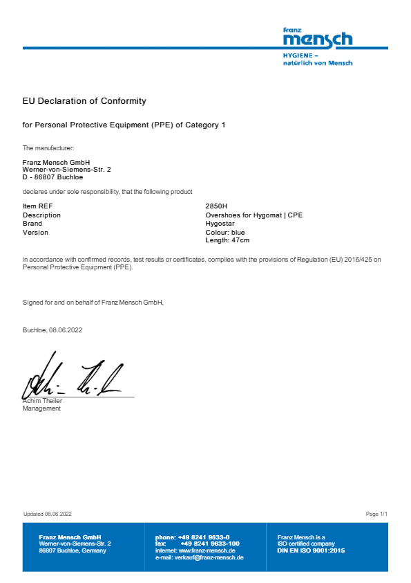 EU Declaration of Conformity (PPE) Overshoes for H | PDF